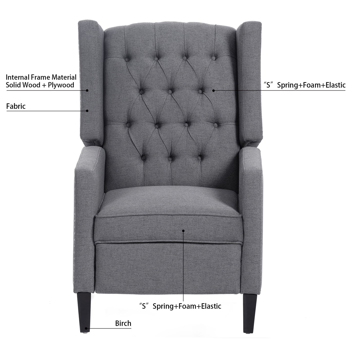 Manual Wing Chair Recliner - Gray