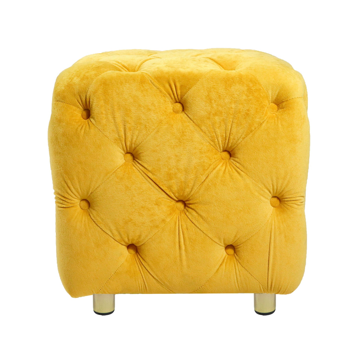 Modern Velvet Upholstered Ottoman, Exquisite Small End Table, Soft Foot Stool, Dressing Makeup Chair, Comfortable Seat For Living Room, Bedroom, Entrance - Yellow