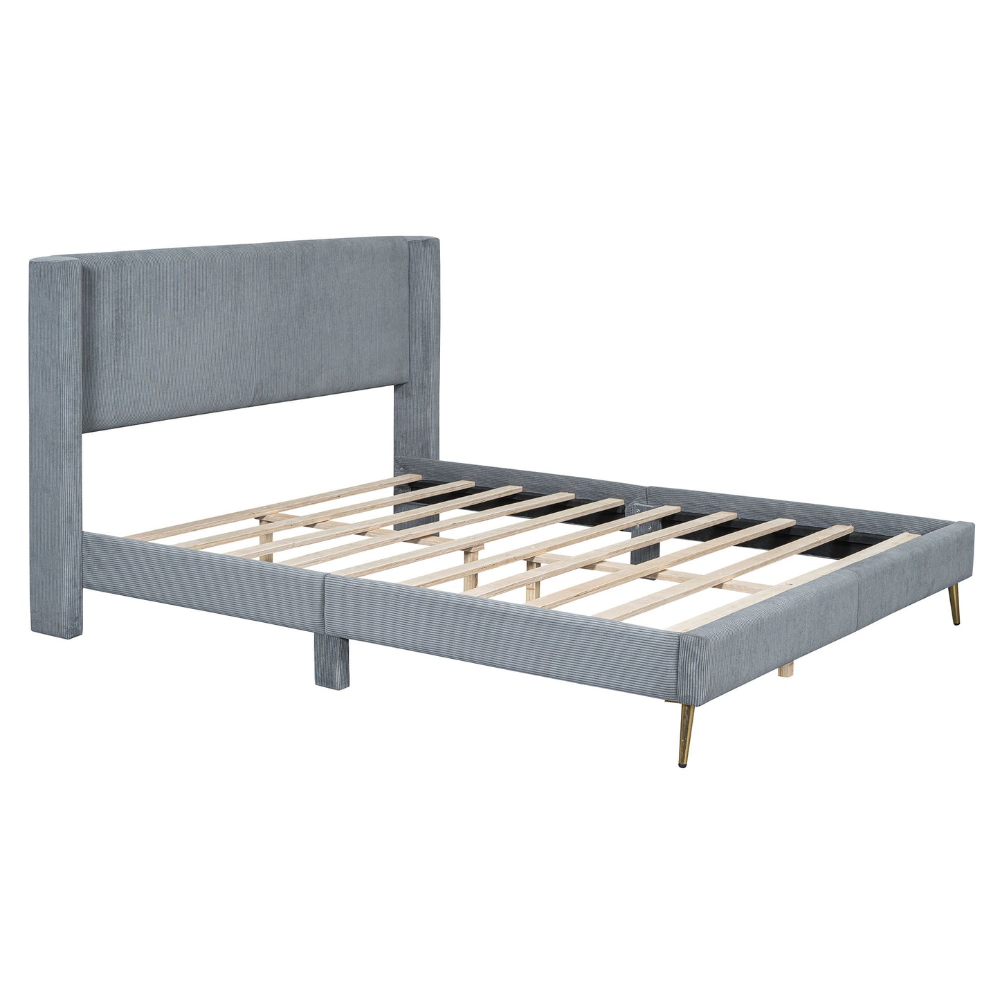 Queen Size Platform Contemporary Bed With Legs - Gray