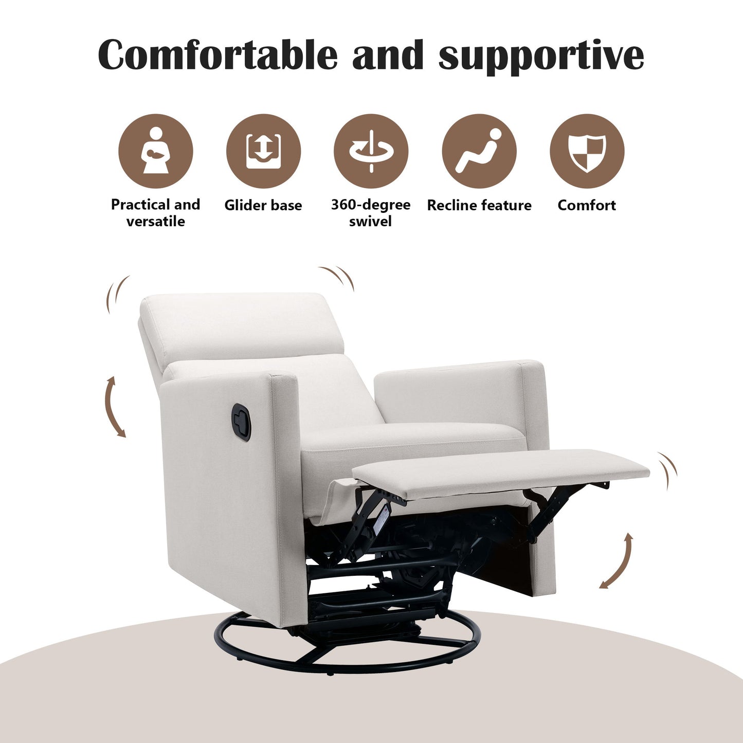 Modern Upholstered Rocker Nursery Chair Plush Seating Glider Swivel Recliner Chair - Beige