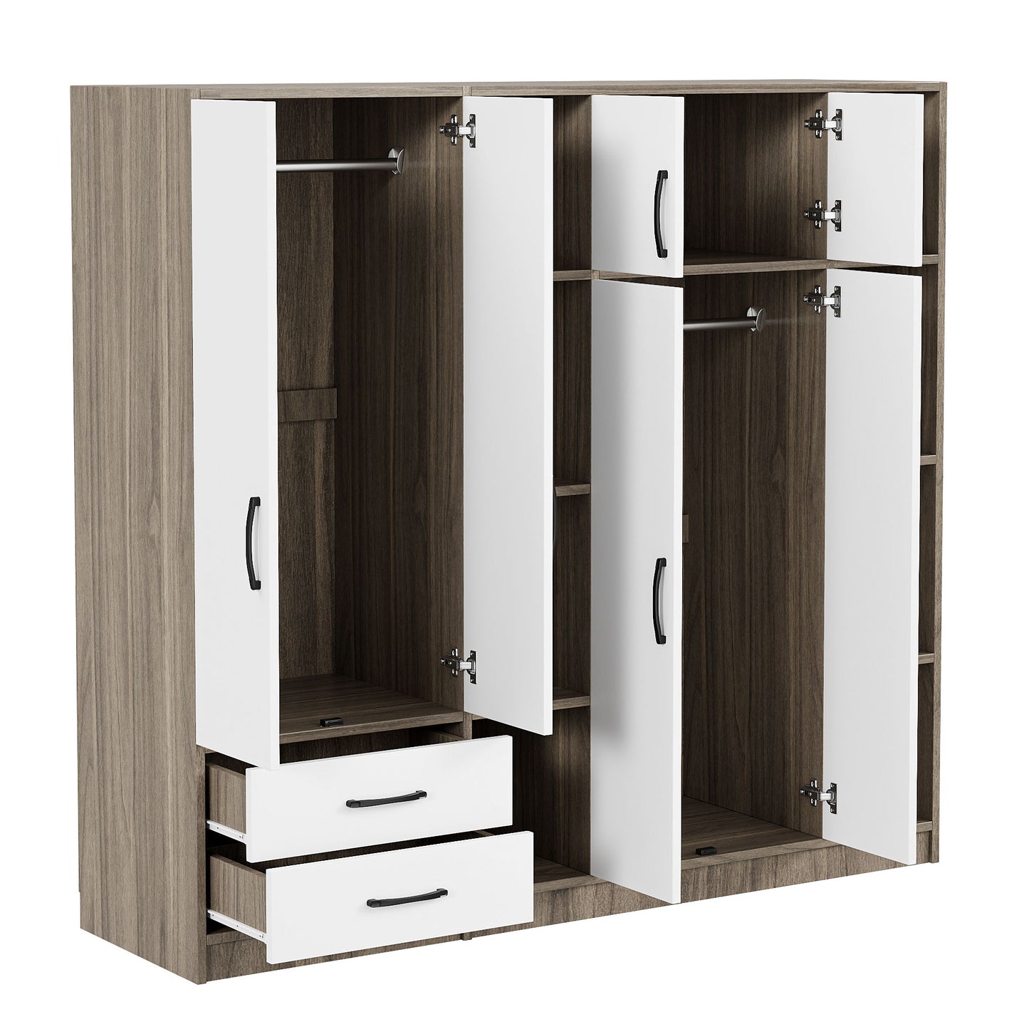 6 Door Wardrobe With Shelves And Drawers - Natural