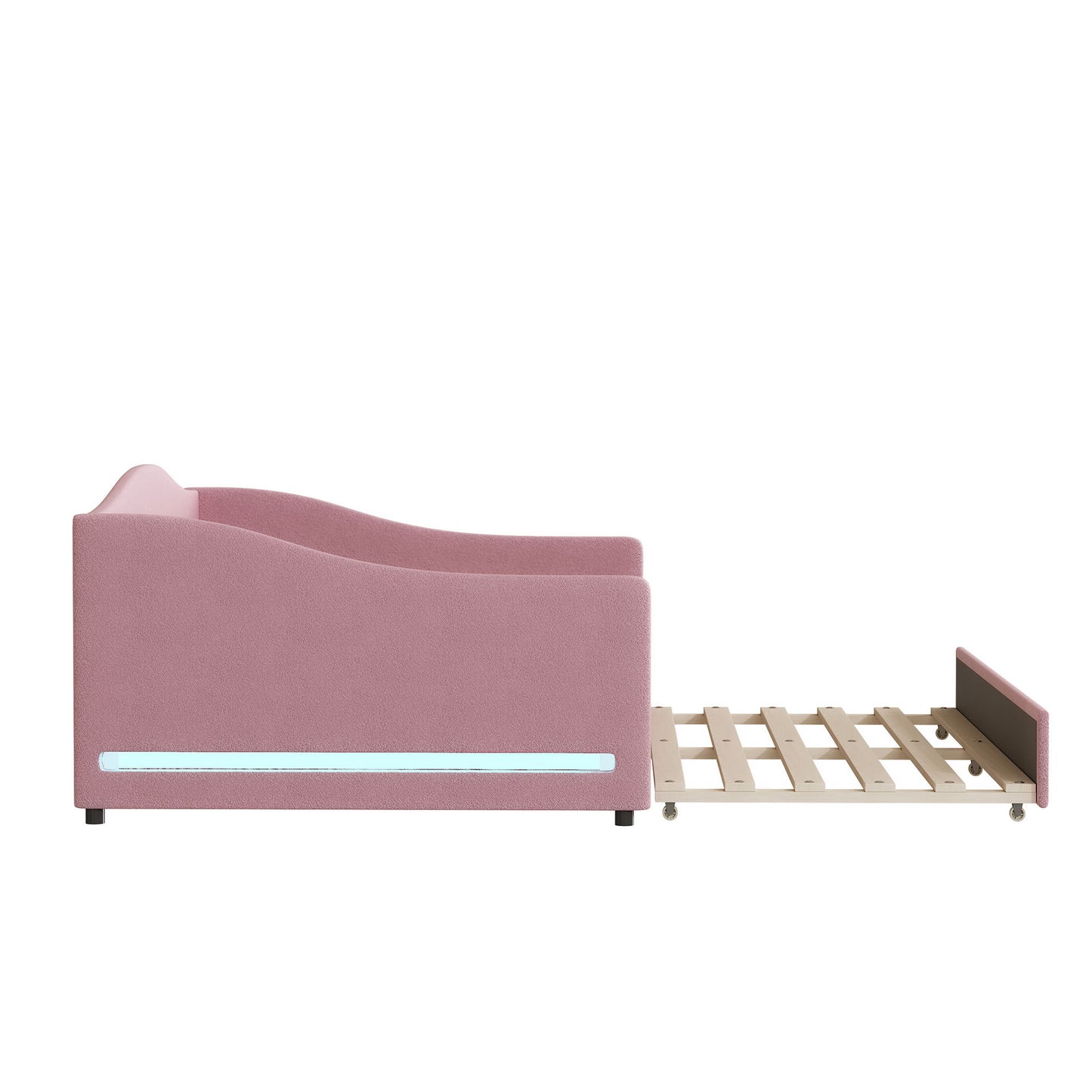 Full Size Upholstered Daybed With Light And Trundle - Pink