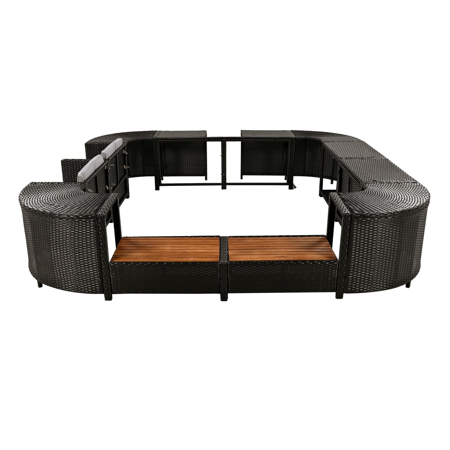 Spa Surround Spa Frame Quadrilateral Outdoor Rattan Sectional Sofa Set With Mini Sofa, Wooden Seats And Storage Spaces - Gray