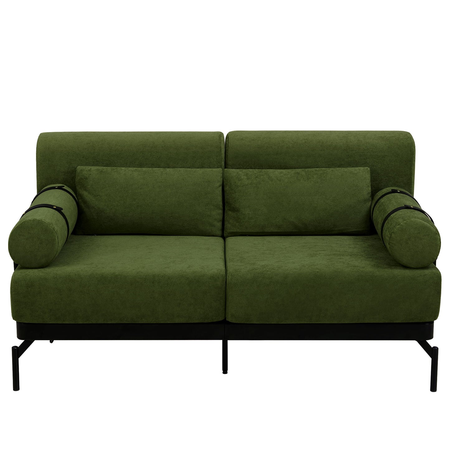Modern Loveseat Sofa 2 Seater With USB Ports, Cylindrical Armrests - Green