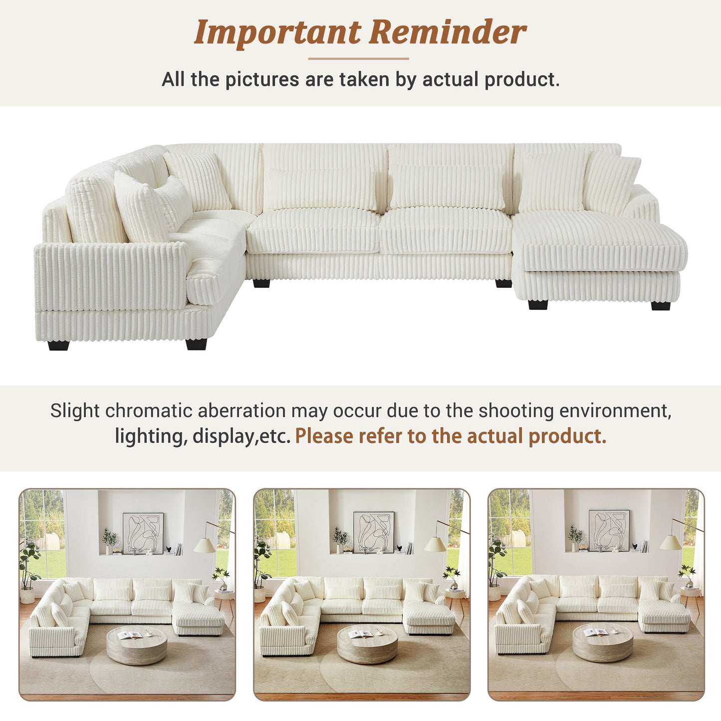 Oversized Sectional Sofa U - Shaped Sofa Couch Modern Sofa Upholstered In Soft Corduroy With A Chaise Lounge For Living Room - Beige