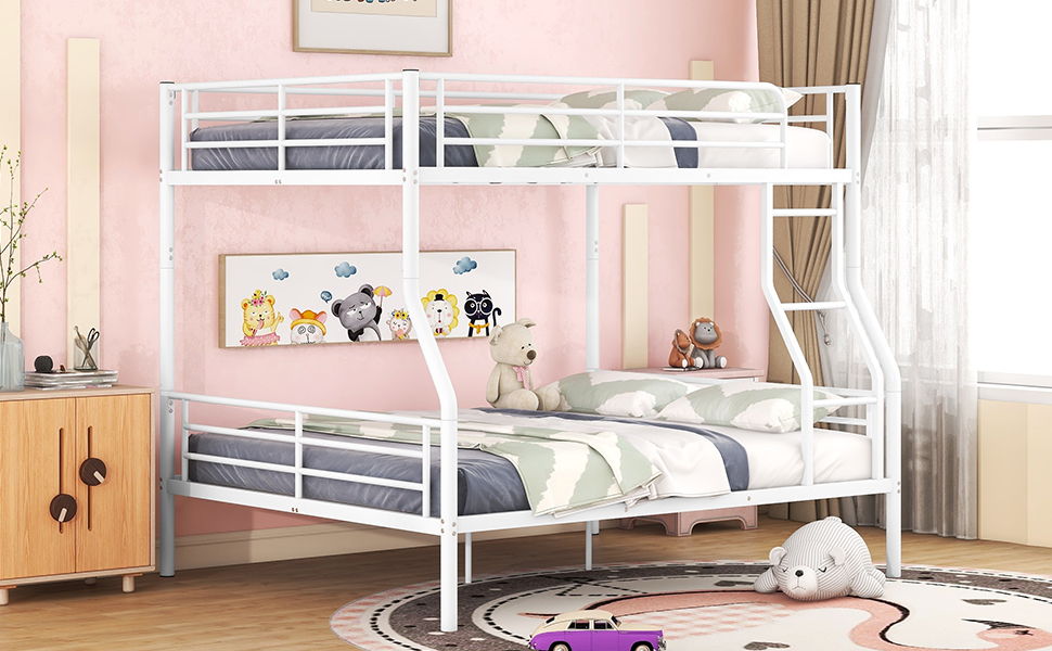 Full Long Over Queen Metal Bunk Bed - White