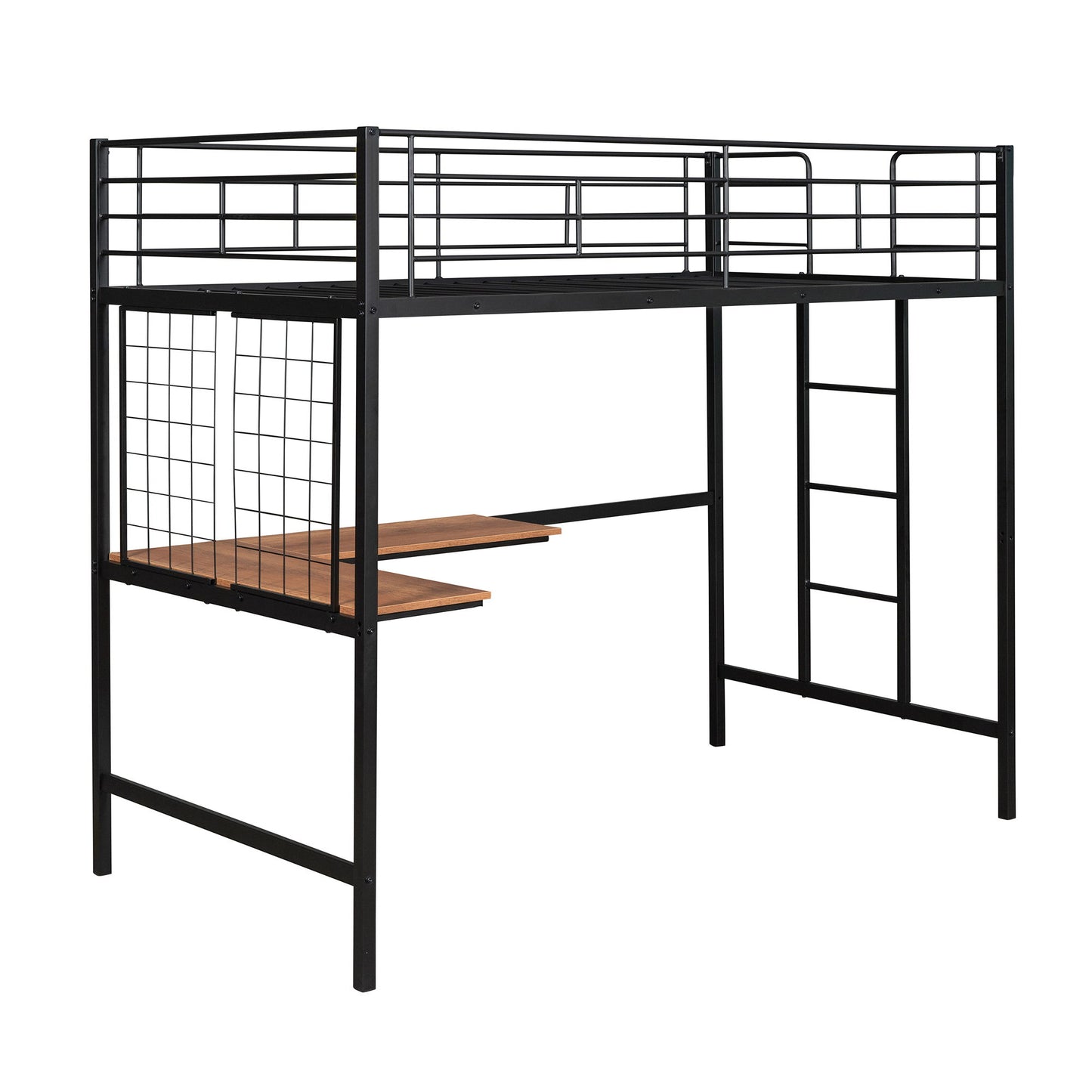 Twin Loft Bed With Desk And Grid - Black