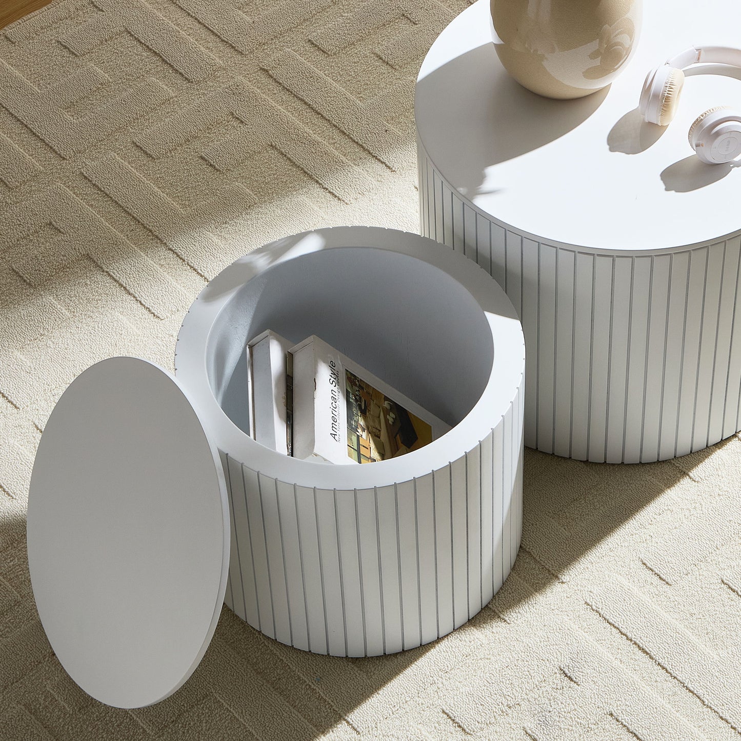 Premium Nested Table Set 2 Pieces, Coffee Table Set For Living Room - White