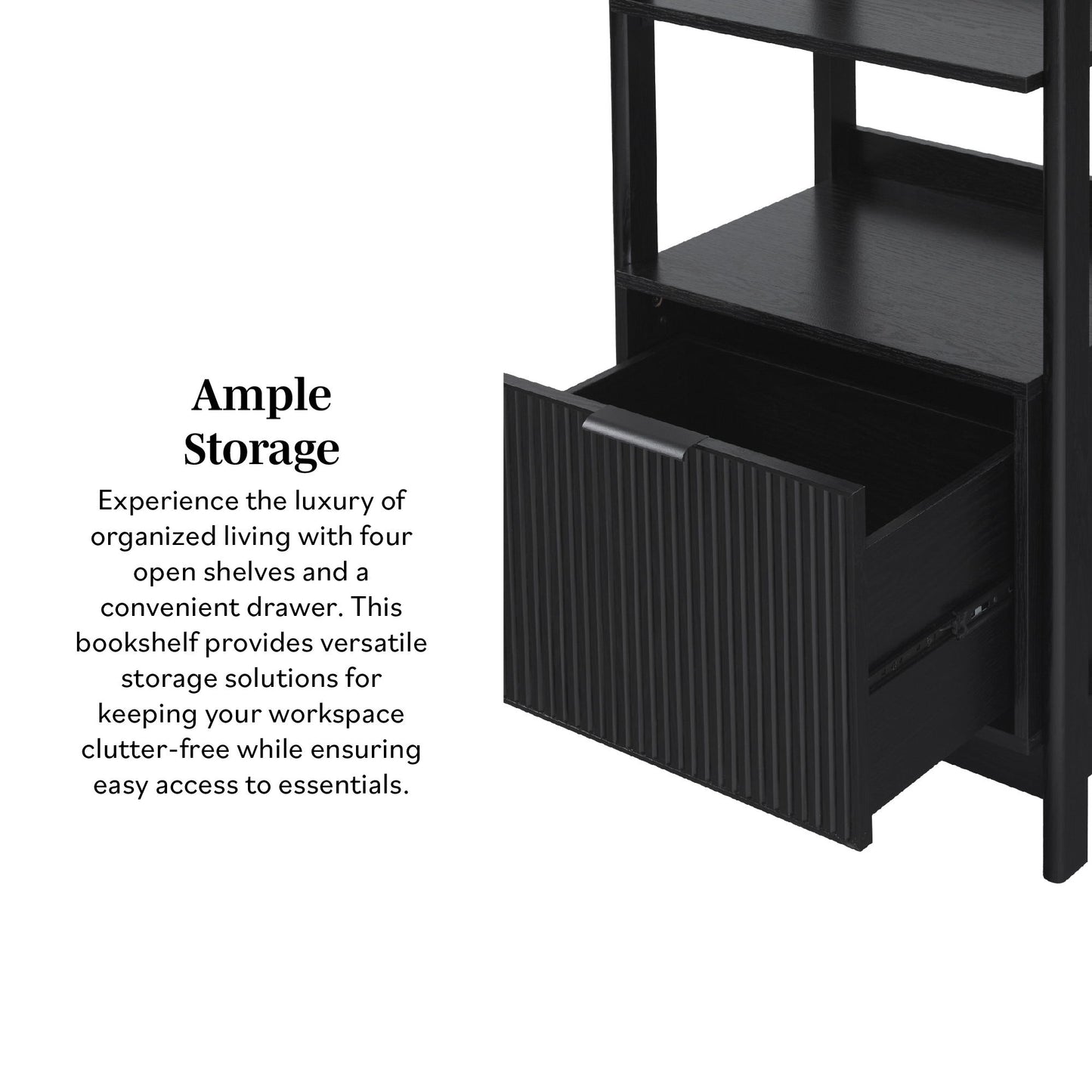 Transitional Narrow Bookshelf With Drawer On Bottom - Black