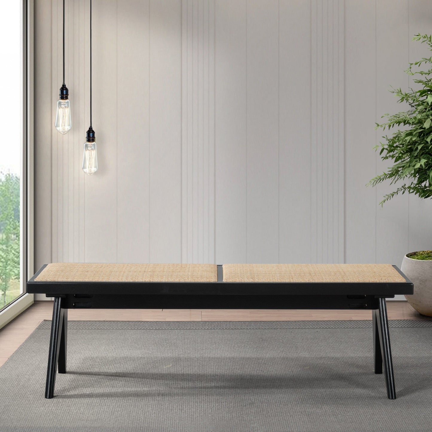 Keira - Bench - Black / Rattan
