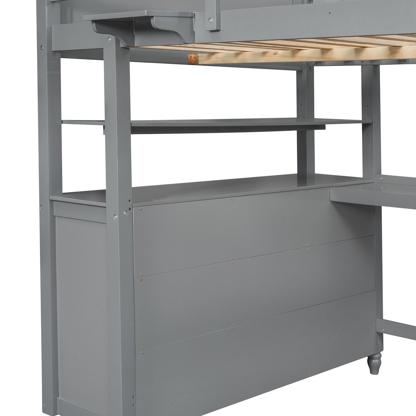 Full Size Loft Bed With Drawers And Desk With Shelves - Gray