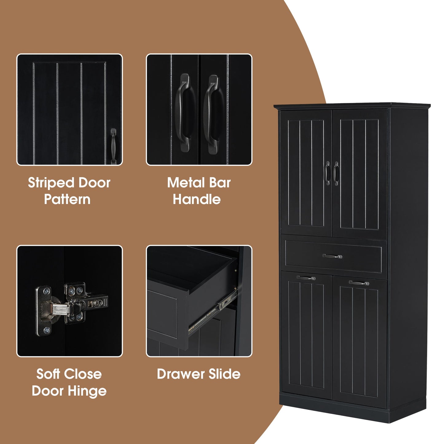 Stylish Bathroom Storage Cabinet With 2 Laundry Baskets And Drawer - Black