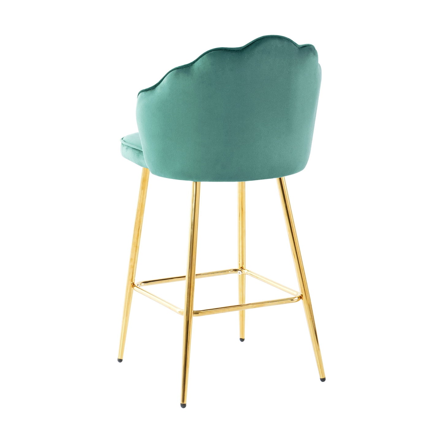 Shell Shape Velvet Bar Chair With Gold Plated Metal Legs (Set of 2) - Green