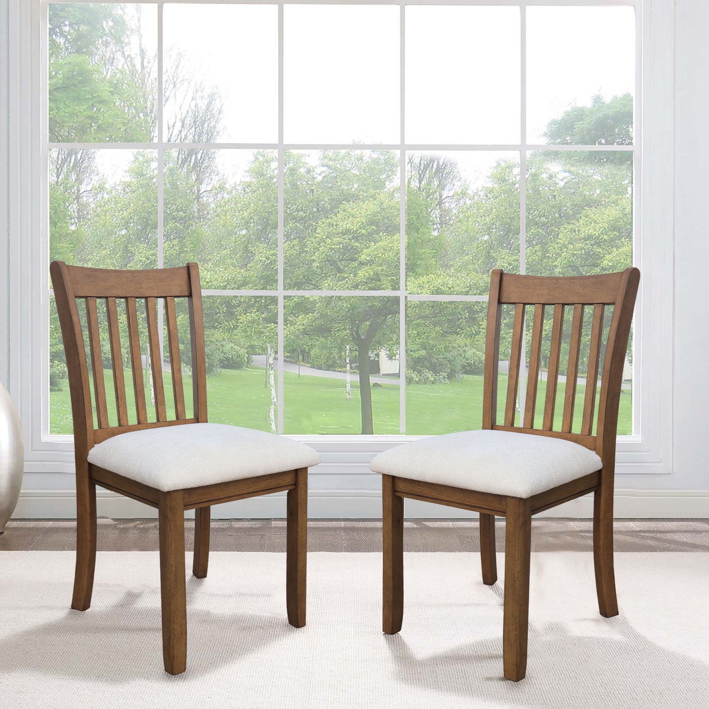 Modern Dining Chair (Set of 2) Wooden Back, Cushion Seats, Frame - Light Brown