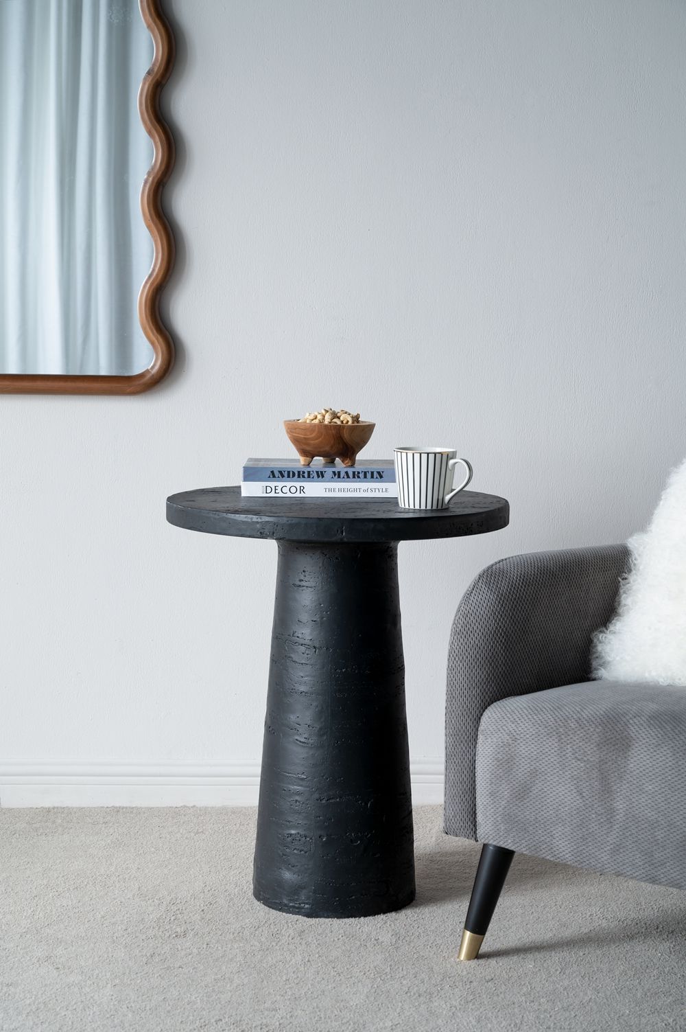 Round Side Table With Pedestal Base - Black