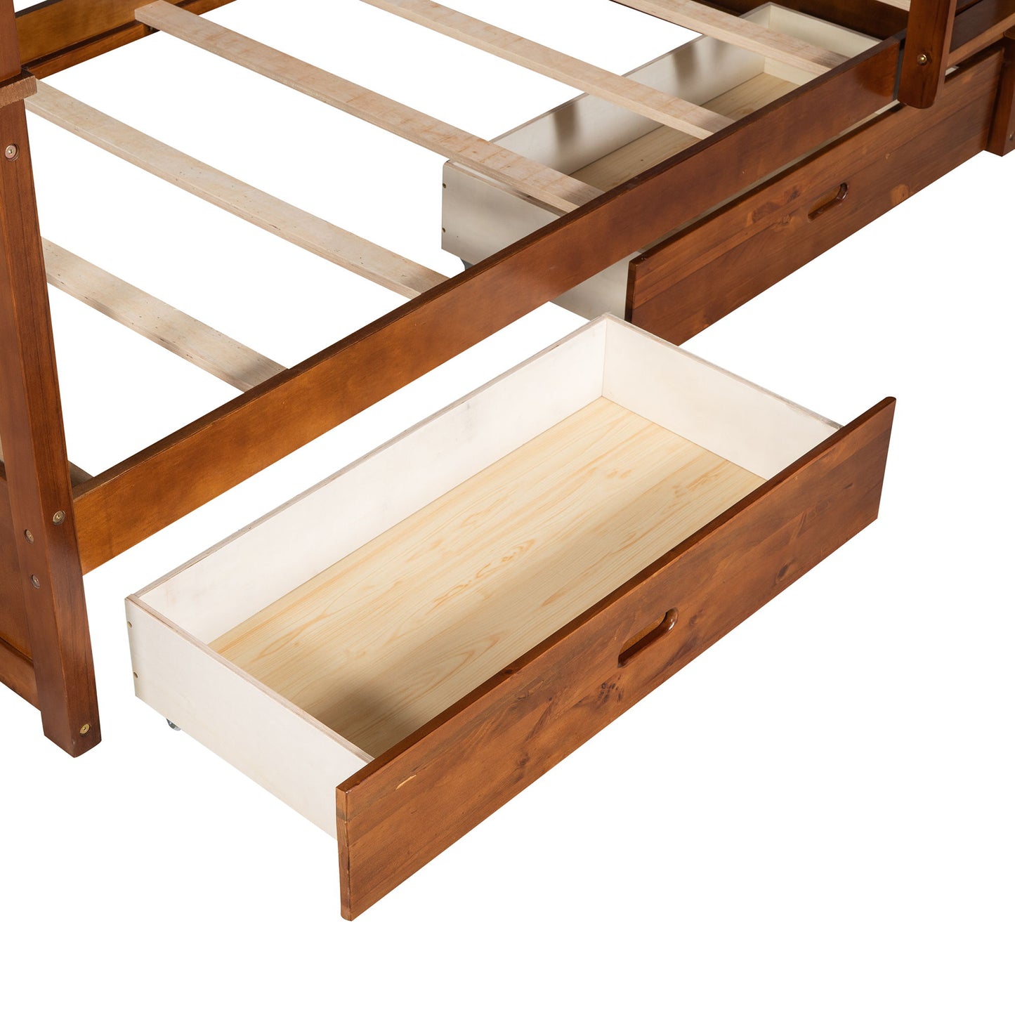 Twin Over Twin Bunk Bed With Ladders And 2 Storage Drawers - Walnut