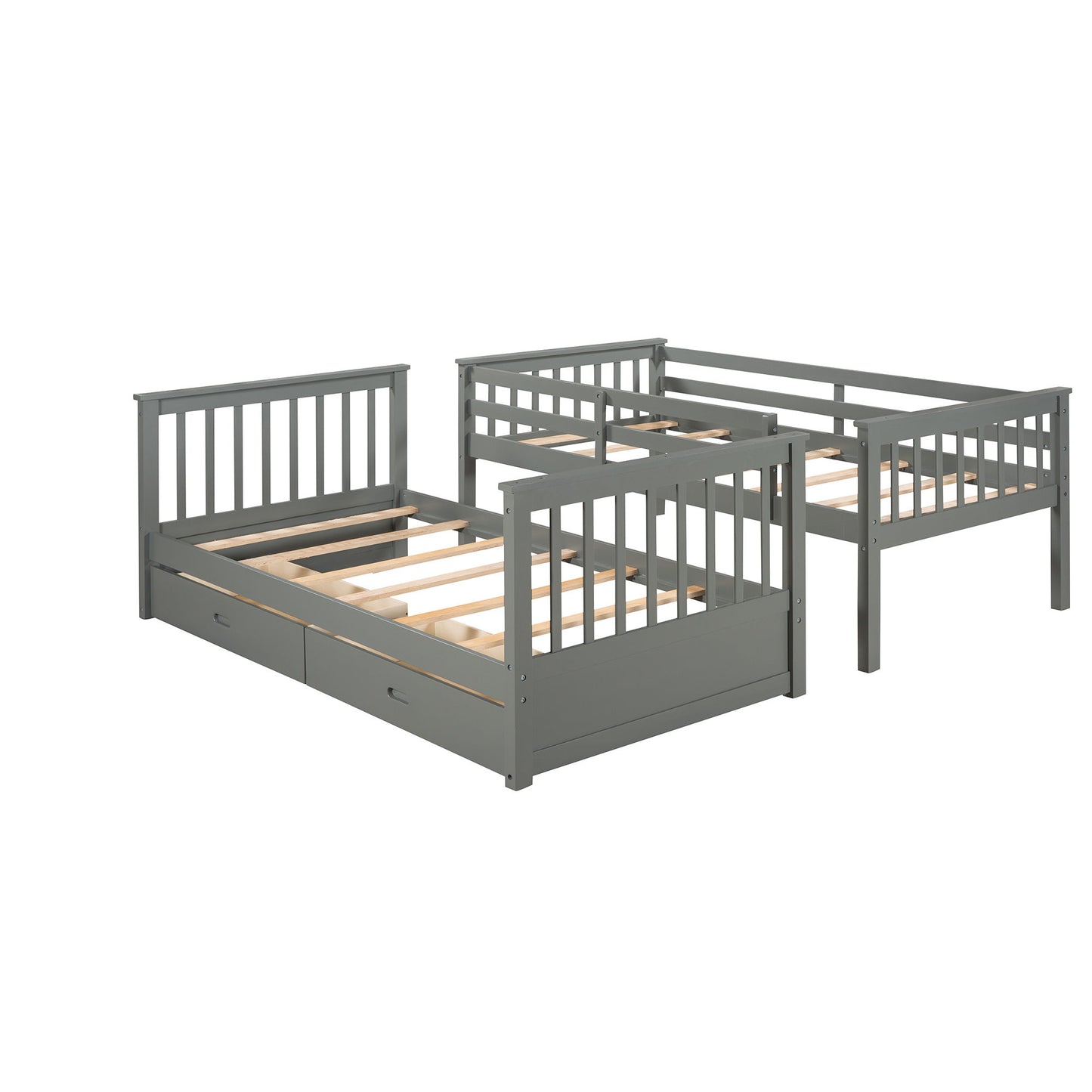 Twin Over Twin Bunk Bed With Ladders And 2 Storage Drawers - Gray