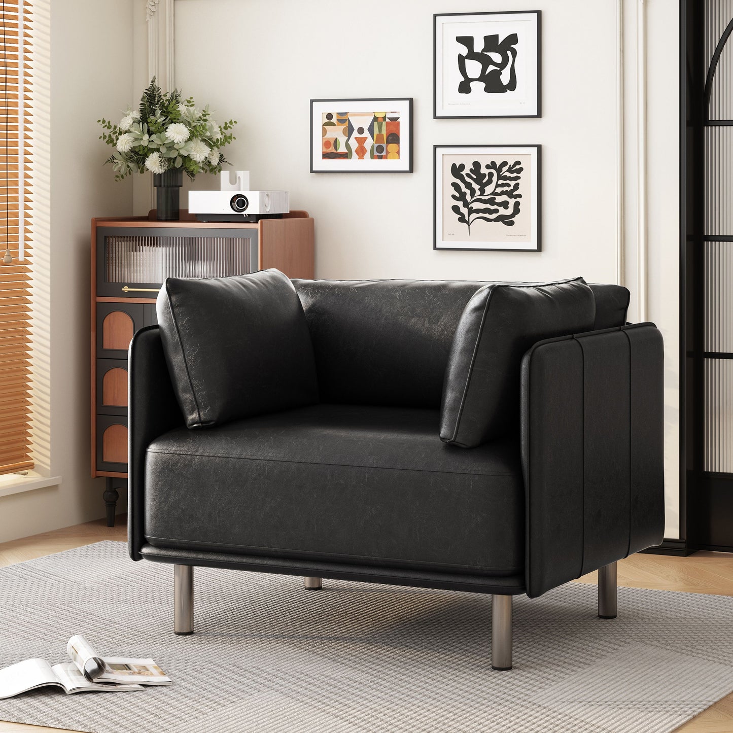 Vintage Lounge Chair With Polyester Upholstery - Black