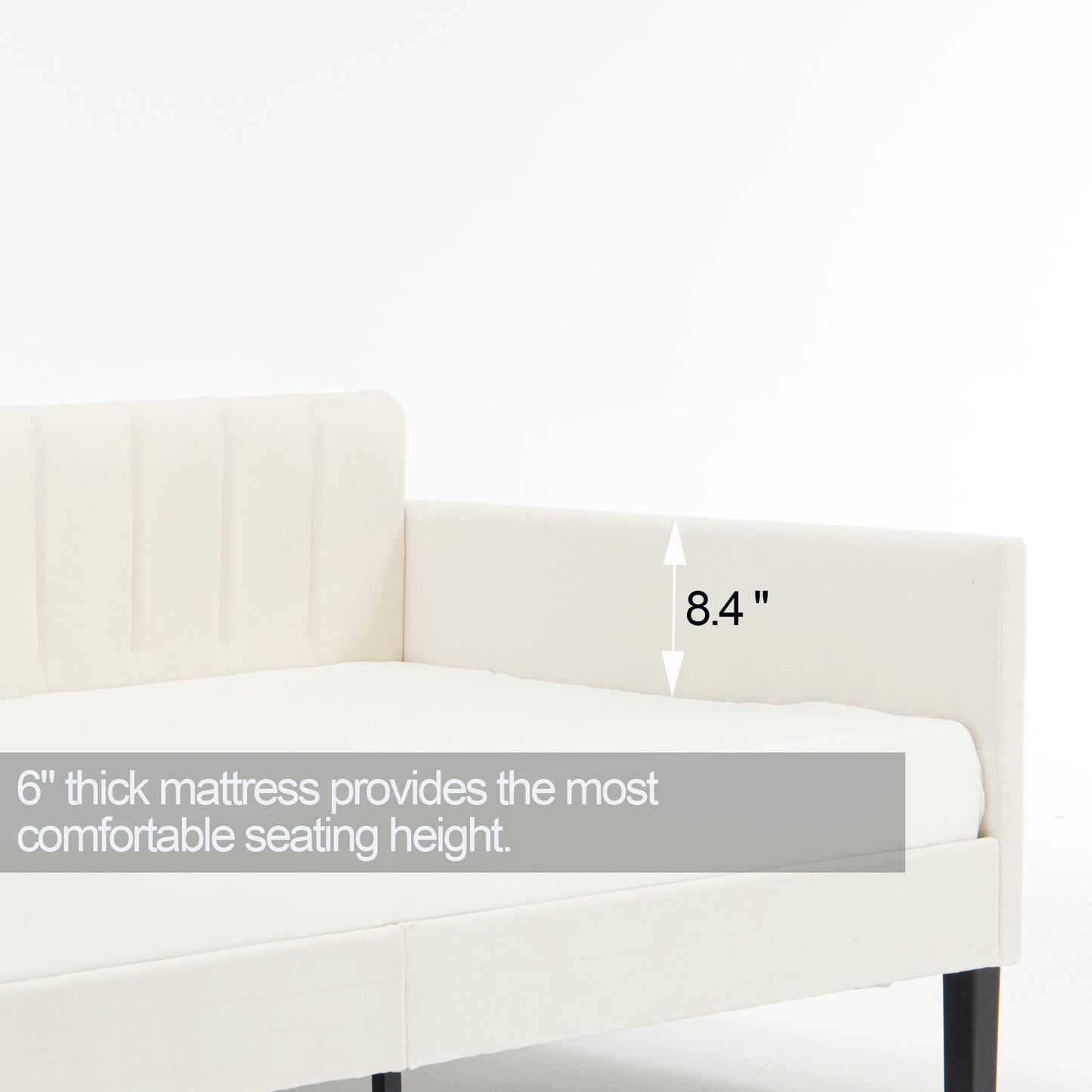 Elena - Twin Upholstered Daybed, Ribbed Tufted Backrest - Beige