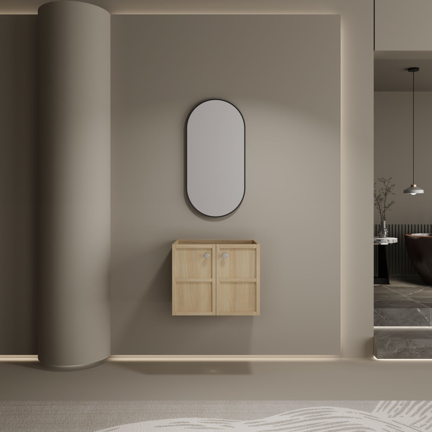 Modern Wall Mounted 24" Bathroom Vanity With 2 Soft Closing Doors, Excluding Sink - Oak