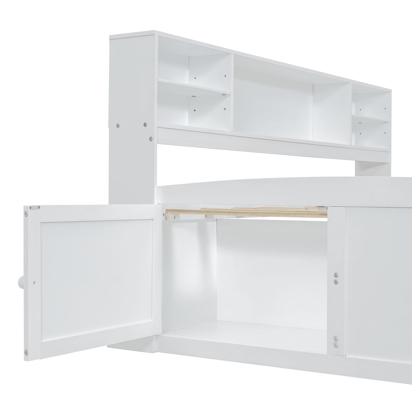 Full Size Daybed With 2 Bedside Cabinets, Upper Shelves And 4 Drawers - White