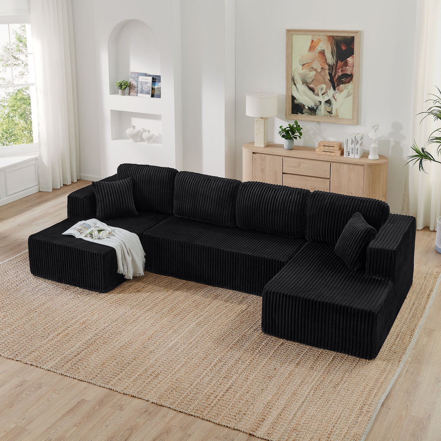 Modern Minimalist U - Shape Modular Sectional Sofa Sleeper - Black
