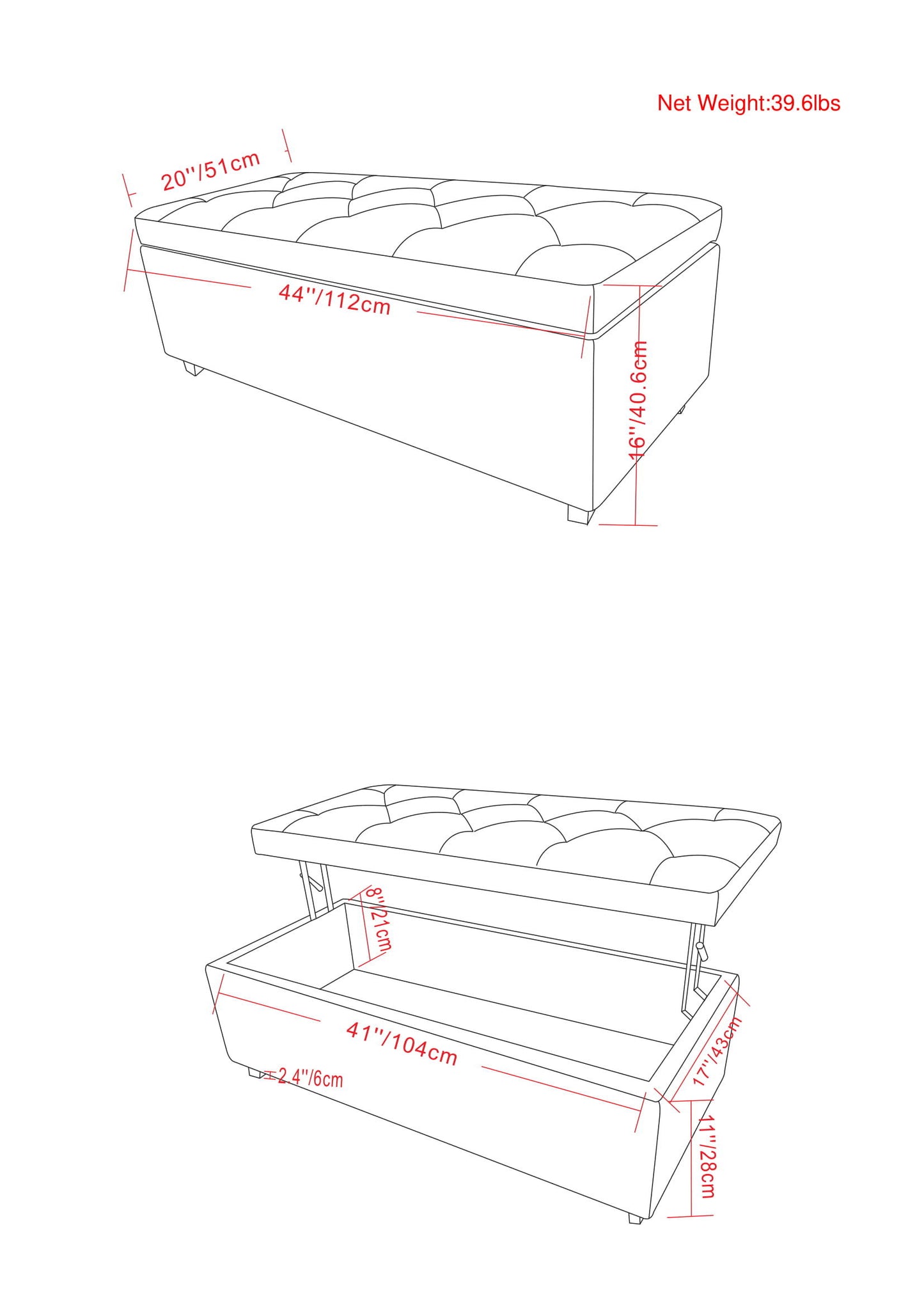 Hamilton - Lift Top Rectangular Storage Ottoman - Slate Gray