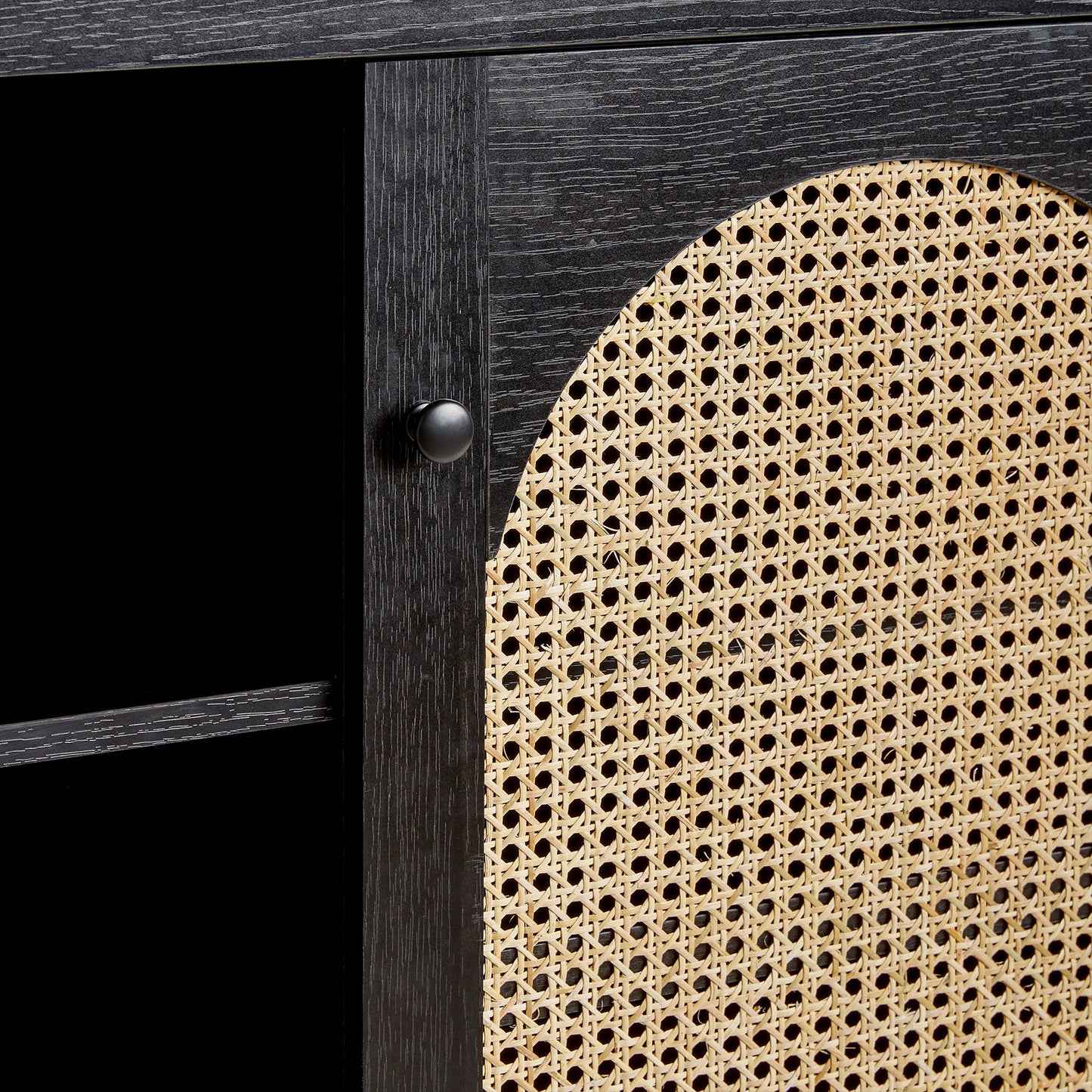 Transitional 2 Door Sideboard With Arched Rattan Panels - Black