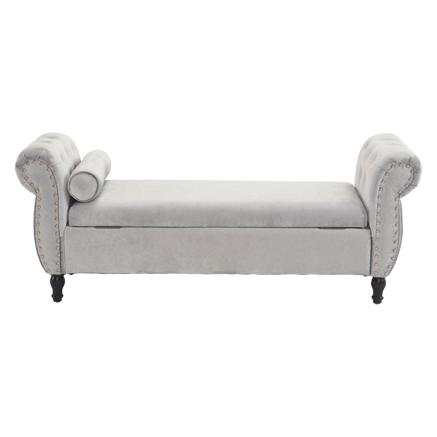 Velvet Multifunctional Storage Rectangular Ottoman Bench With Pillow - Gray