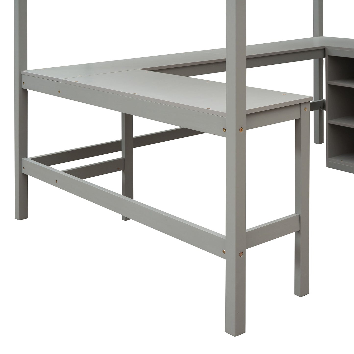 Full Size Loft Bed With Shelves With Desk - Gray