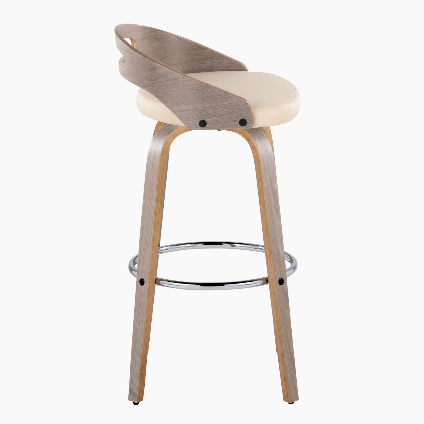 Cassis - Mid-Century Modern Fixed Height Barstool With Swivel With Round Footrest (Set of 2) - Light Gray / Cream