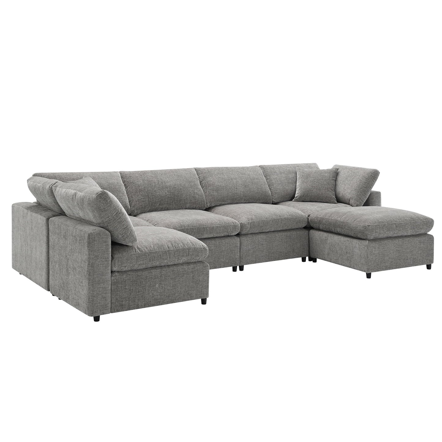 Modern Modular Cloud Sofa Bed, 6 Seat Chenille Sectional Couch Set With Ottoman, Free Combination, Convertible U Shaped Sleeper Sofa - Gray