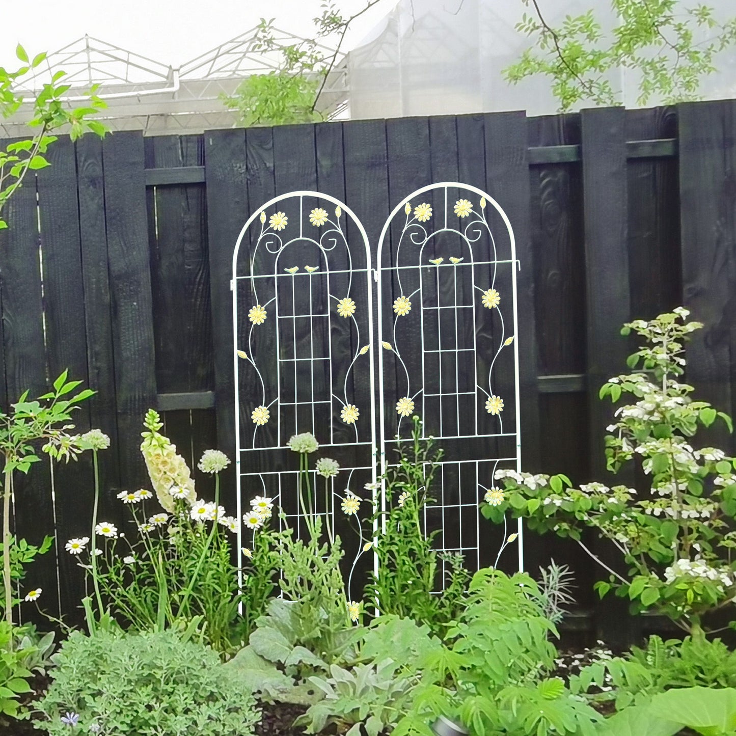 4 Pack Metal Garden Trellis Rustproof Trellis For Climbing Plants Outdoor Flower Support - Cream White