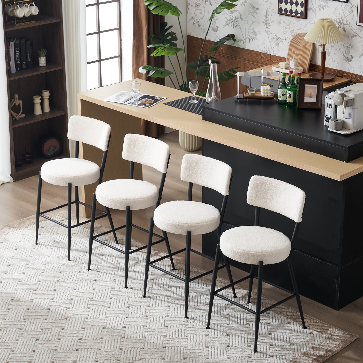 Modern Teddy Fabric Upholstered Bar Stools (Set of 2) - White