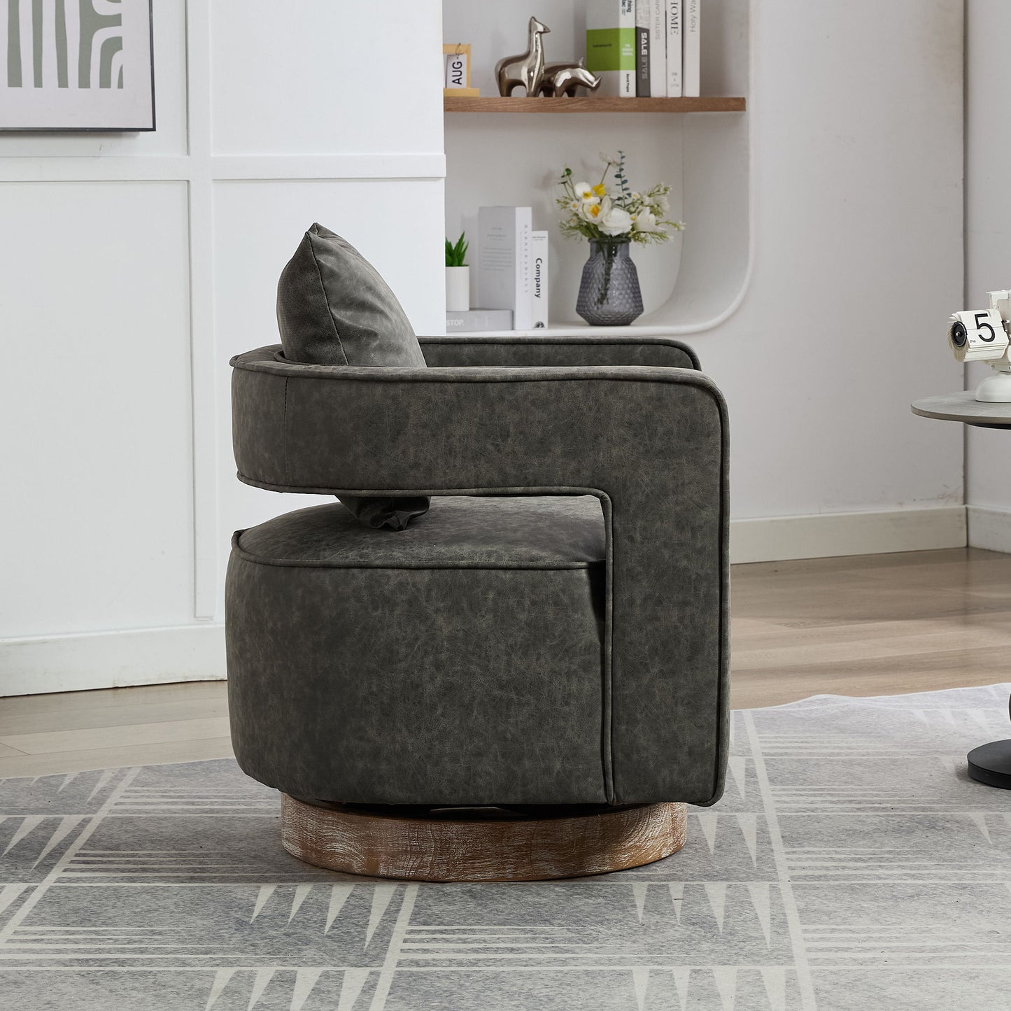 Swivel Accent Open Back Barrel Chair Modern Comfy Sofa Chair With Weathered Base For Living Room, Club Chair Leisure Arm Chair For Lounge - Gray