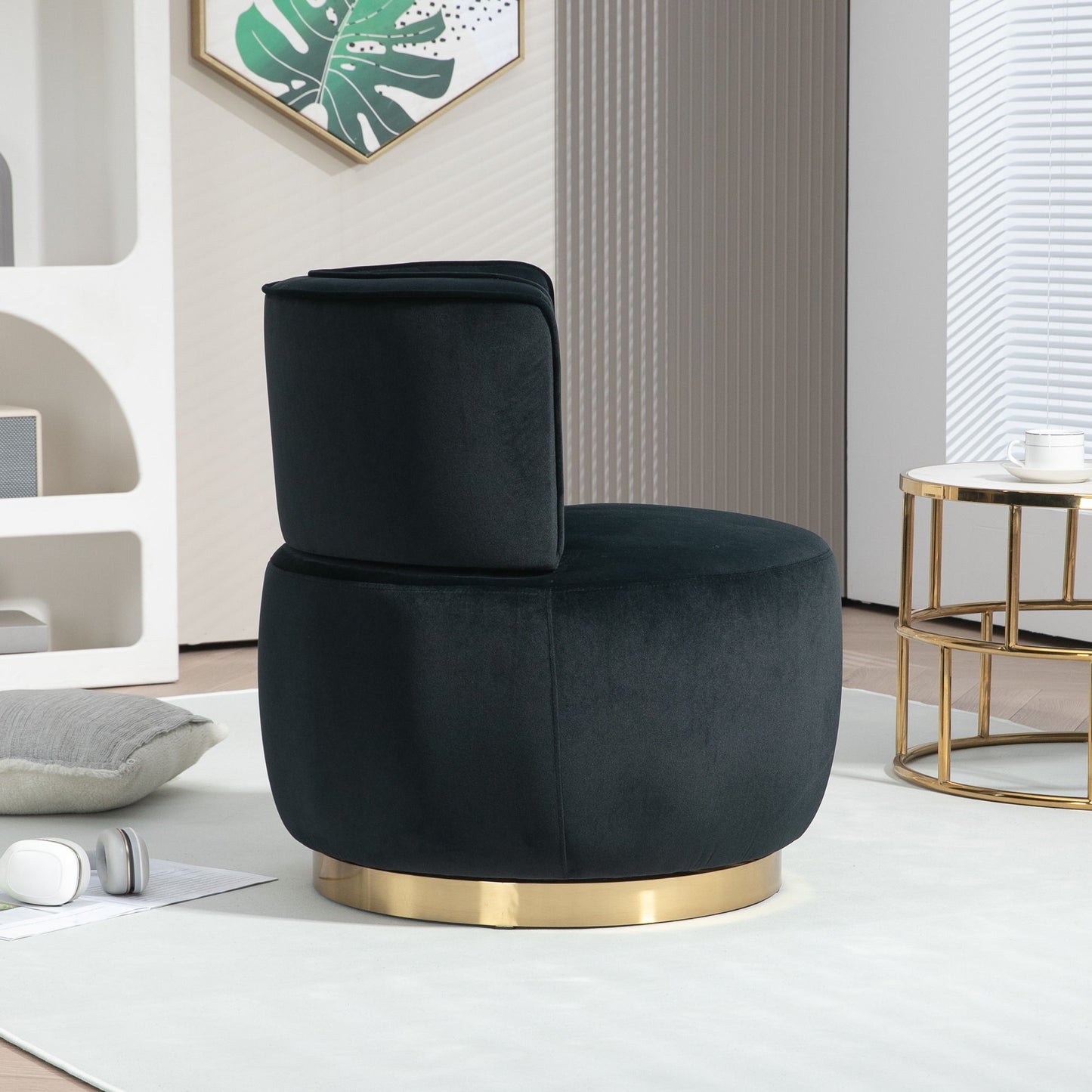 Coolmore - Swivel Barrel Chair, 360 Degree Round Armchair With Fluffy Velvet Upholstery For Living Room, Bedroom, Office - Black