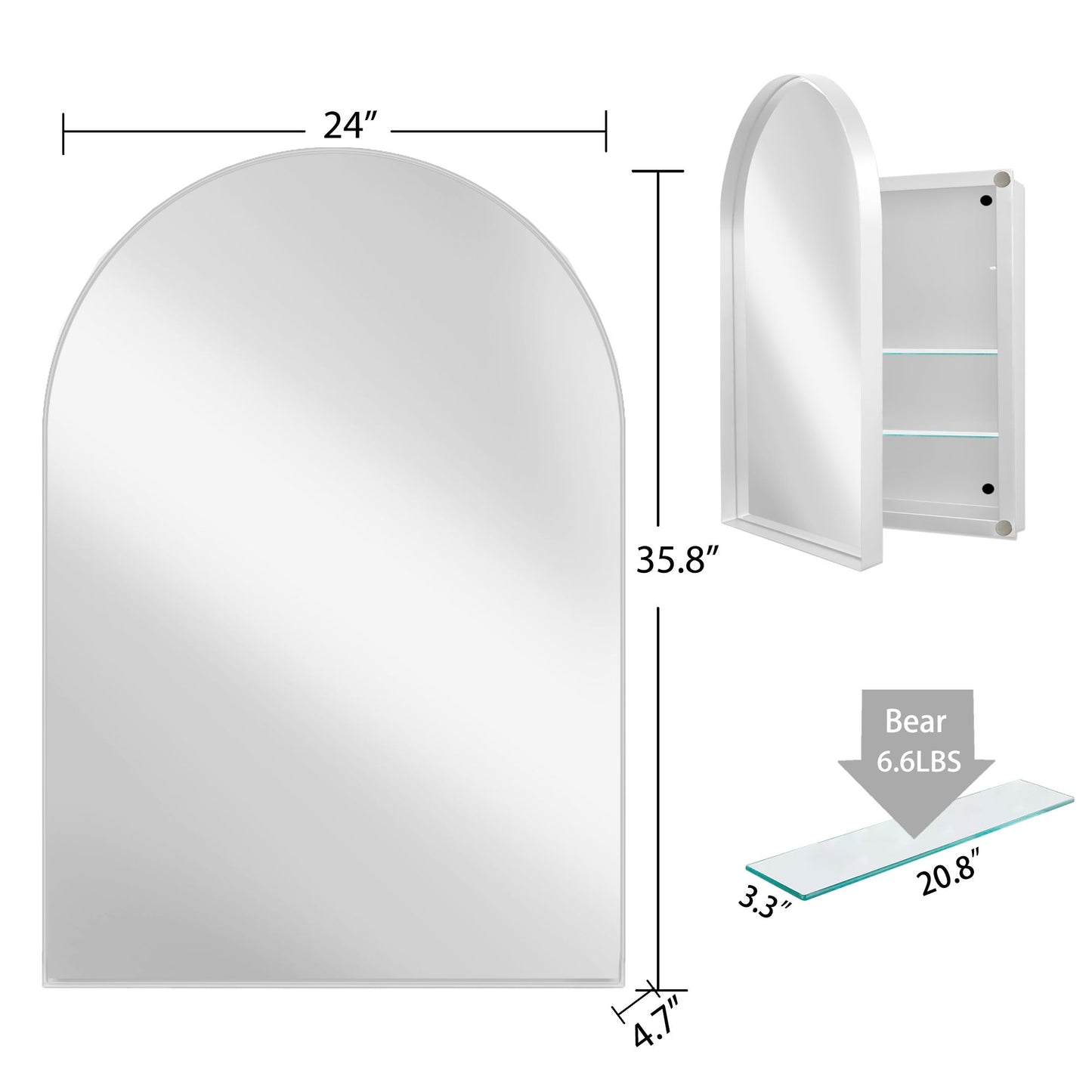Arched Recessed Medicine Cabinet, Metal Framed Bathroom Wall Cabinet With Mirror And Adjustable Shelves, Wall Mirror With Storage For Bathroom - White