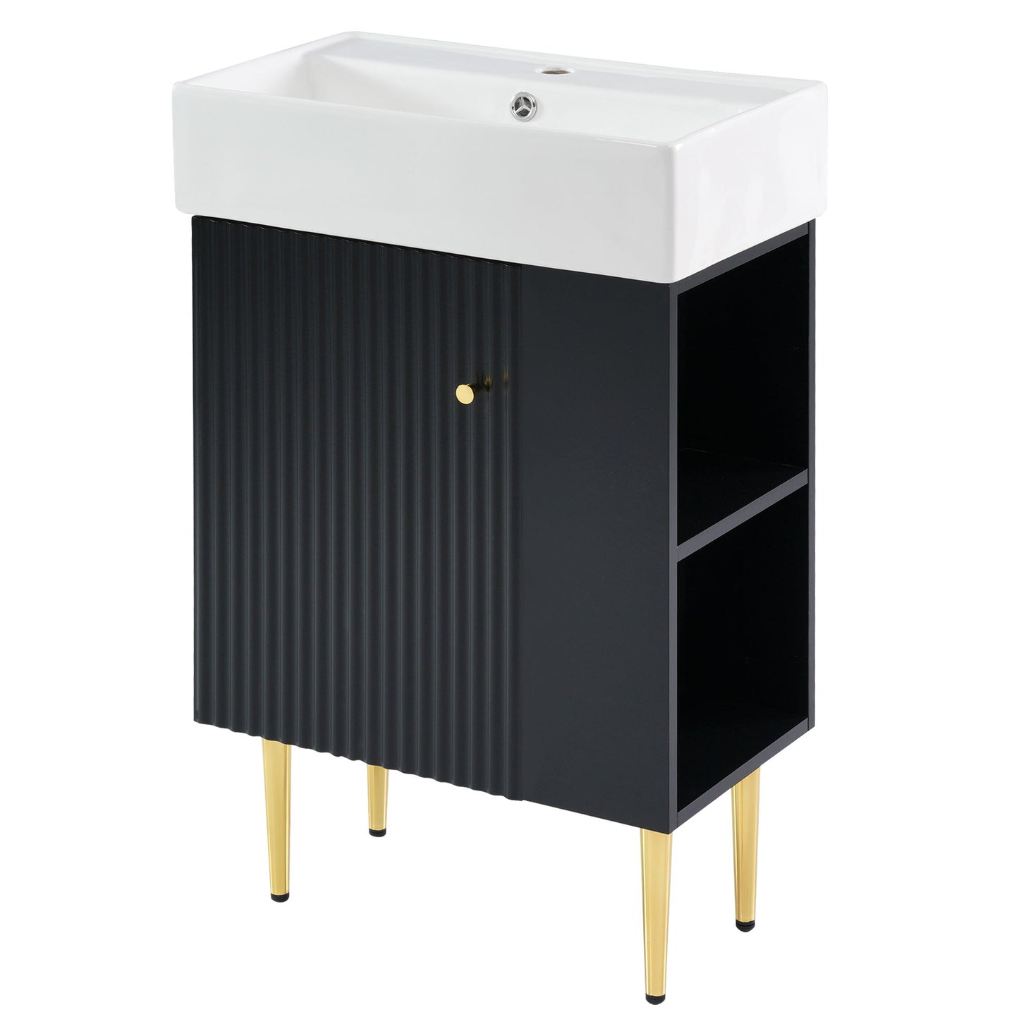Bathroom Vanity, Combo Cabinet, Bathroom Storage Cabinet, Single Ceramic Sink, Right Side Storage - Black