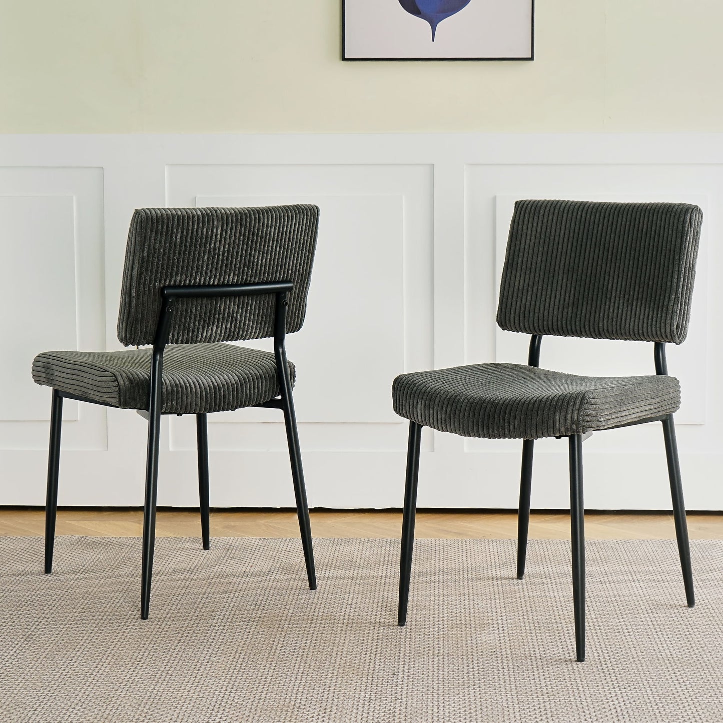 Modern Dining Chair (Set of 2) Fabric Upholstered With Black Metal Legs, Home And Bedroom Use - Gray