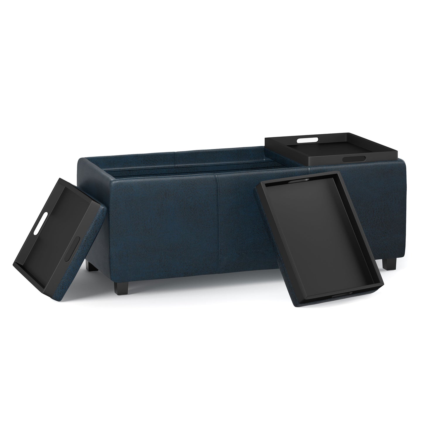 Avalon - Storage Ottoman - Distressed Dark Blue