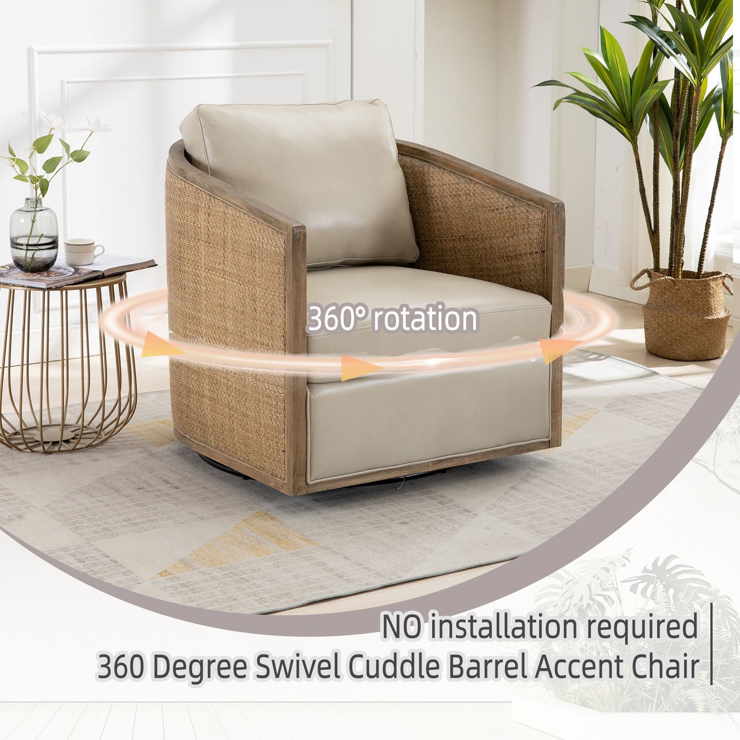 Swivel Barrel Chair, Comfy Round Accent Sofa Chair, 360 Degree Swivel - Oyster Gray