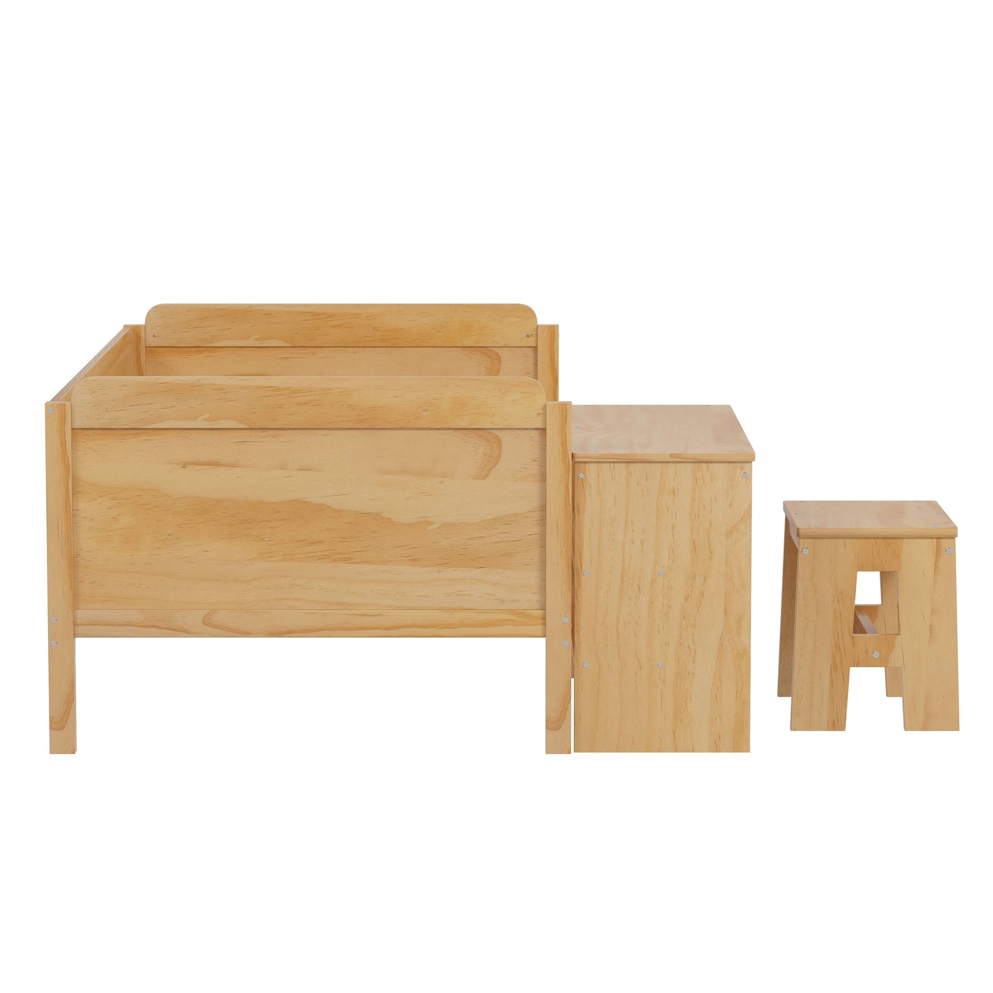 Twin Size Daybed With Storage Shelves And Lockers, Multi Functional Bed With Study Desk And Matching Stool - Natural