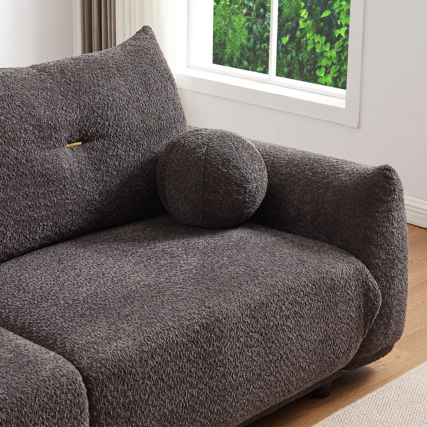Lamb's Wool 2 Seater Cushion Sofa Comfortable Sofa For Living Room Bedroom And Other Casual Spaces Lamb's Wool Sofa With 2 Cushions And 2 Ball Pillows (Set of 2) - Gray
