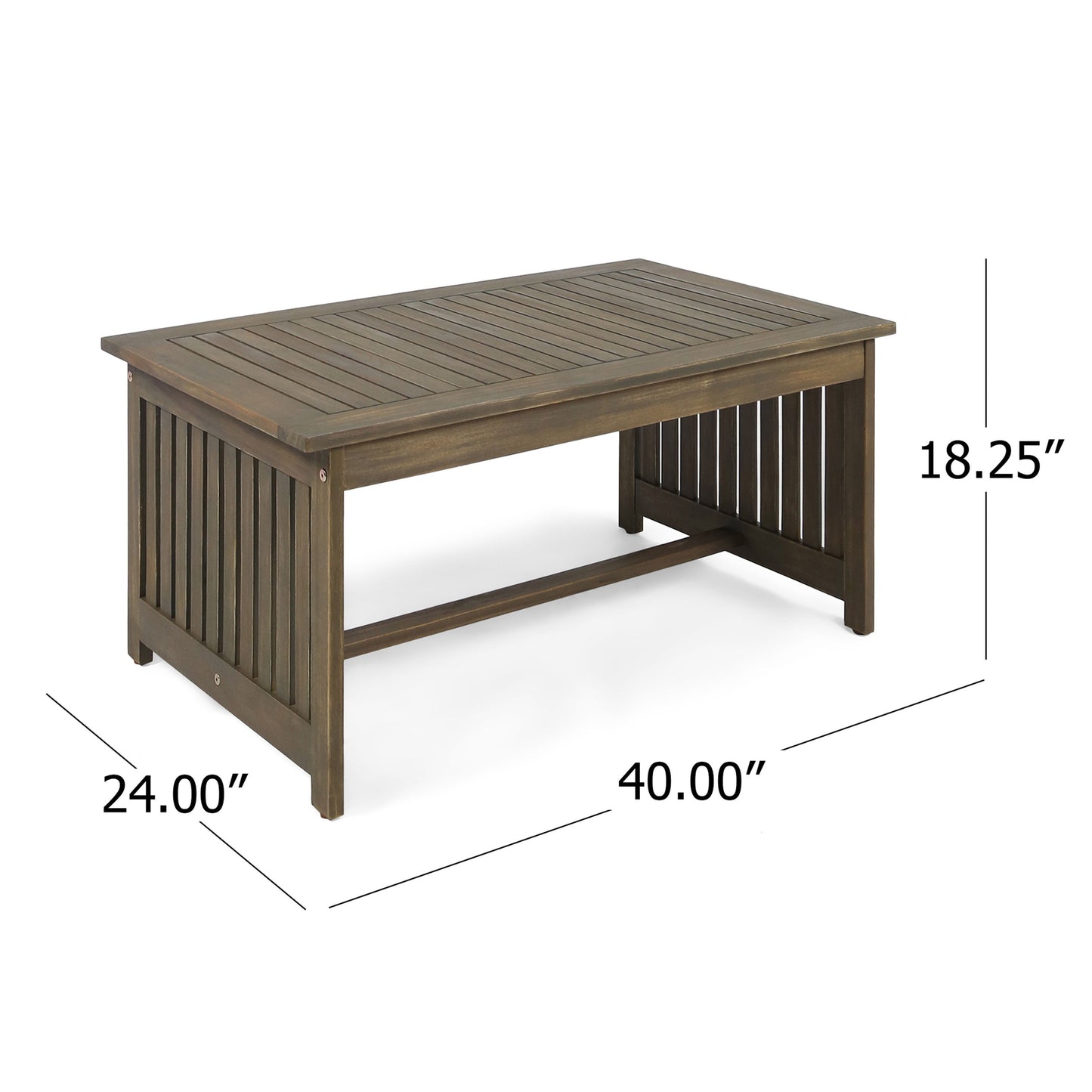 Acacia Wood Outdoor Coffee Table, Rectangular Patio Coffee Table For Outside - Gray
