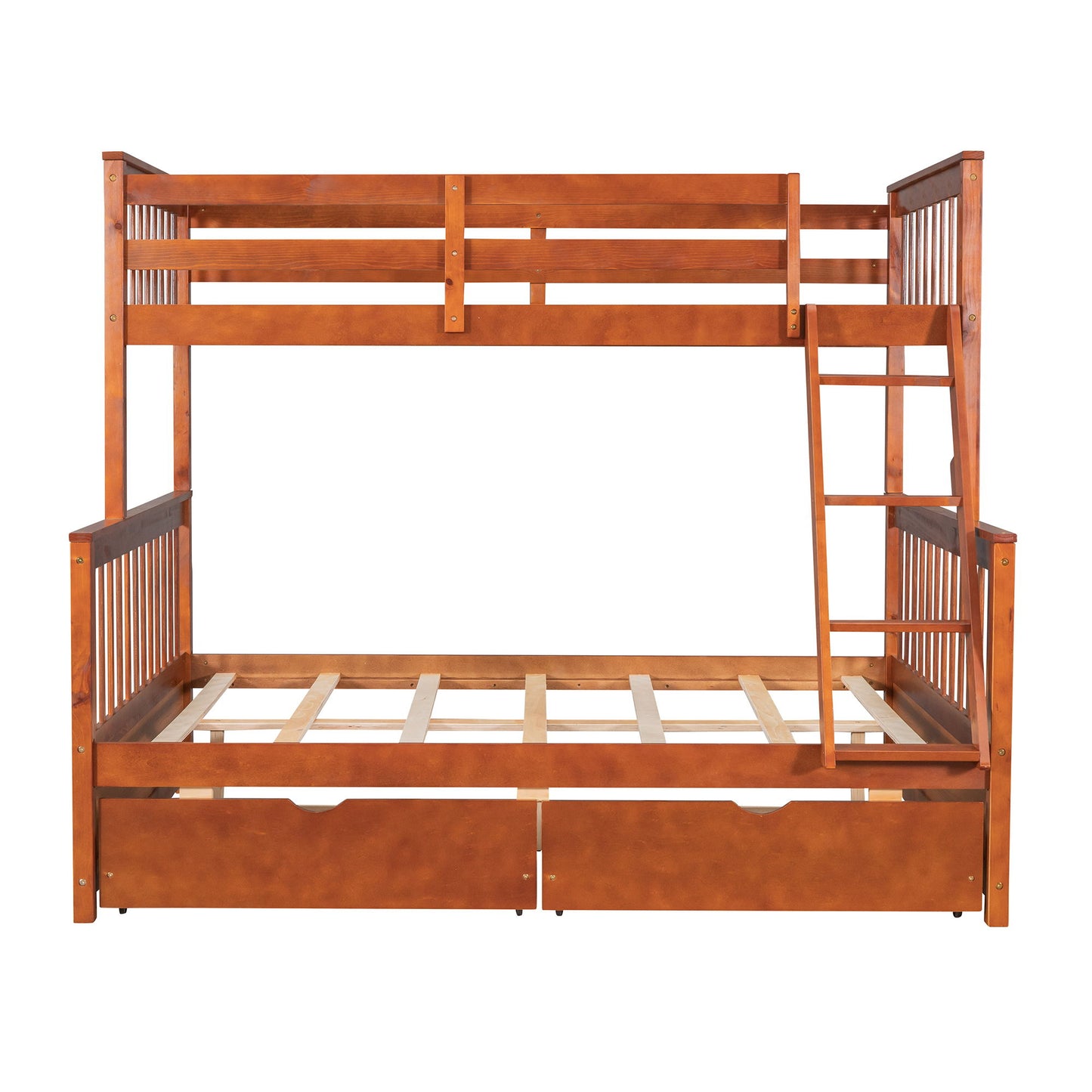 Twin Over Full Bunk Bed With Ladders And Two Storage Drawers - Walnut