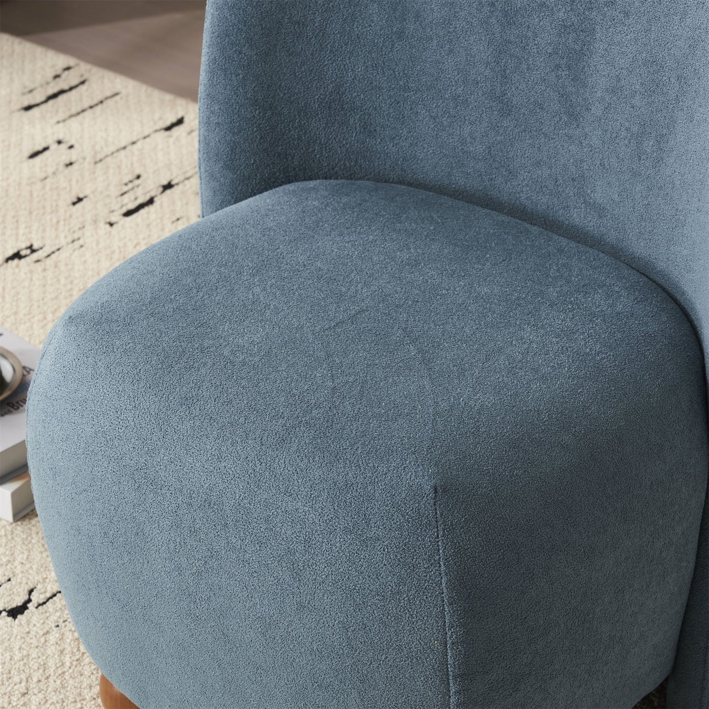 Modern Low Back Accent Chair, Upholstered Armless Living Room Chairs, Round Pine Wood Feet, For Small Living Spaces, Living Room - Blue