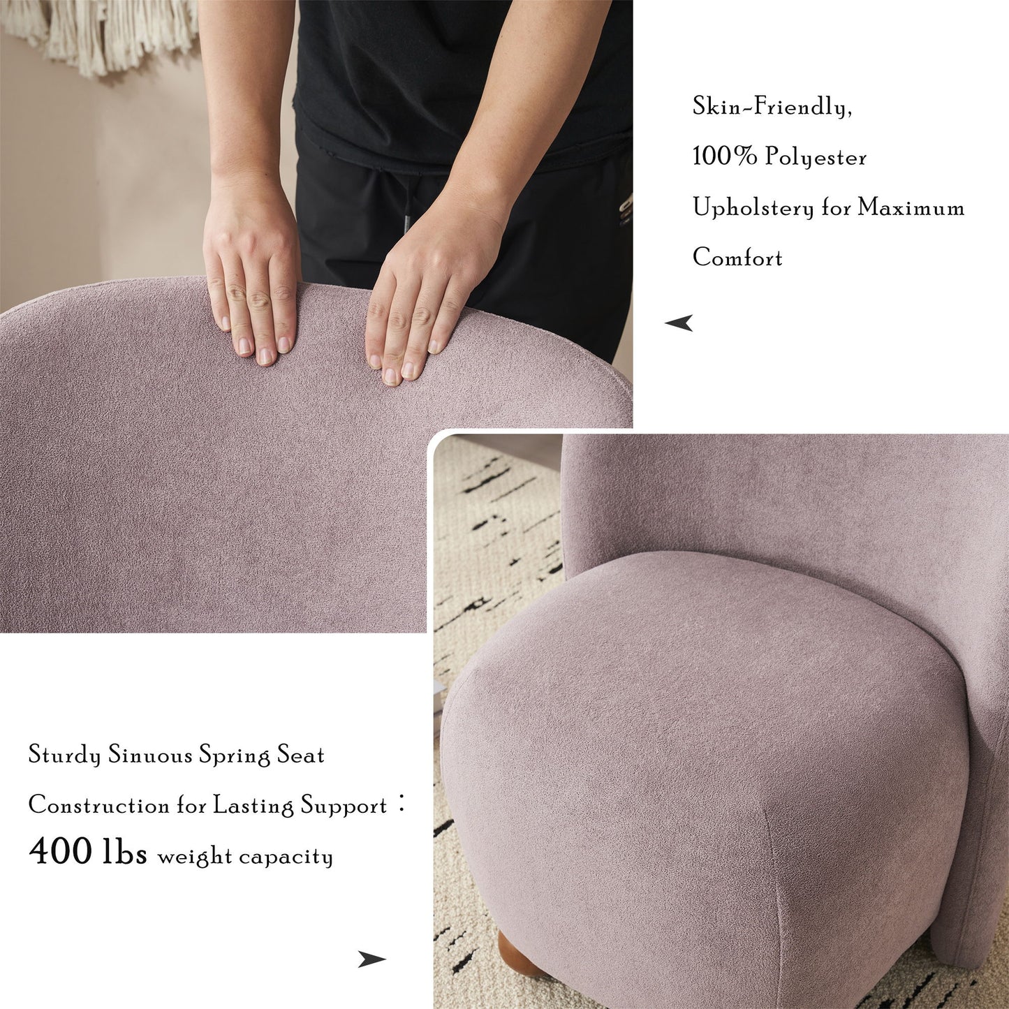Modern Low Back Accent Chair, Upholstered Armless Living Room Chairs, Round Pine Wood Feet, For Small Living Spaces, Living Room - Purple