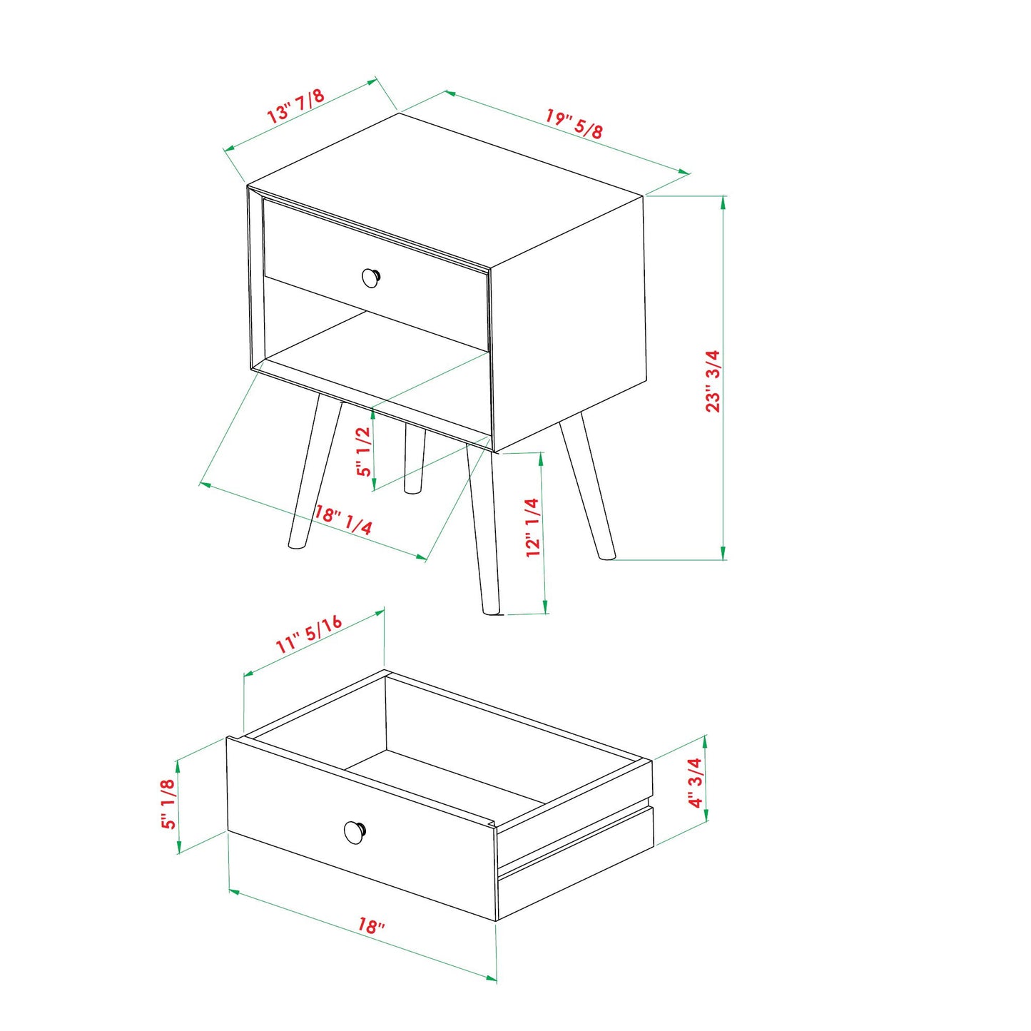 Mid-Century 1 Drawer Nightstand - Natural Pine