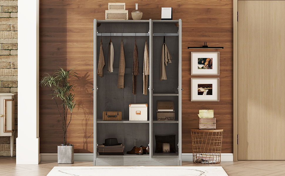 3 Door Shutter Wardrobe With Shelves - Gray