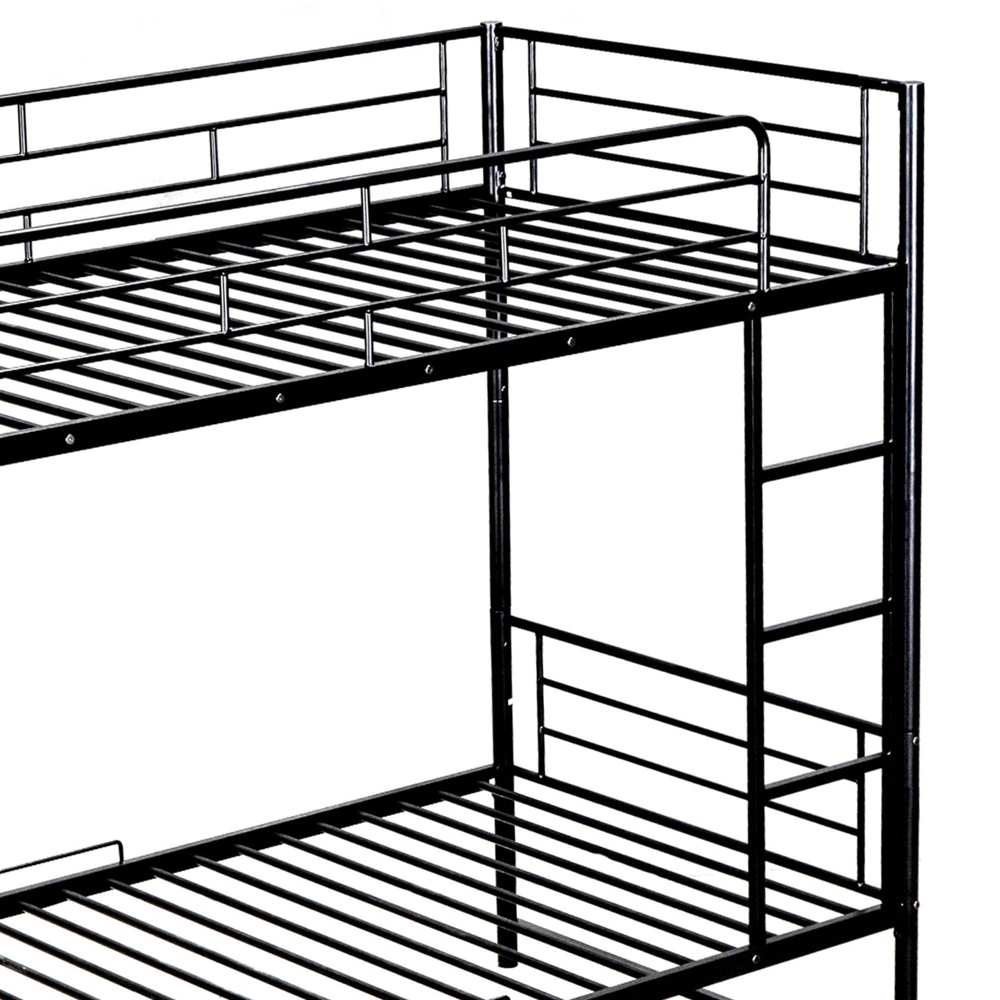 Twin Over Twin Bunk Bed With Shelf And Guardrails - Black